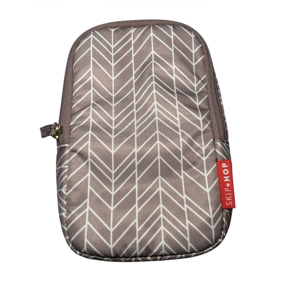 Skip Hop Pink/White Chevron Insulated Zipper Bottle Tote Bag